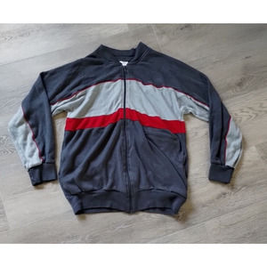 VINTAGE Track & Court Sweater Jacket M Gray Red Long Sleeve Full Zip Tennis